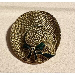 MFA Museum of Fine Arts Straw Hat Pin Brooch Gold Tone w/ Blue Enamel